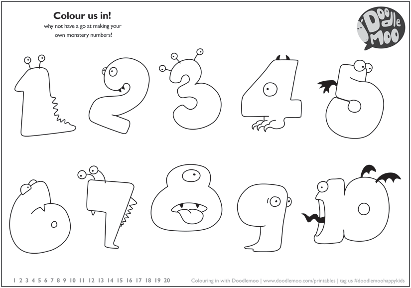 Numbers - colouring in sheet | Doodlemoo