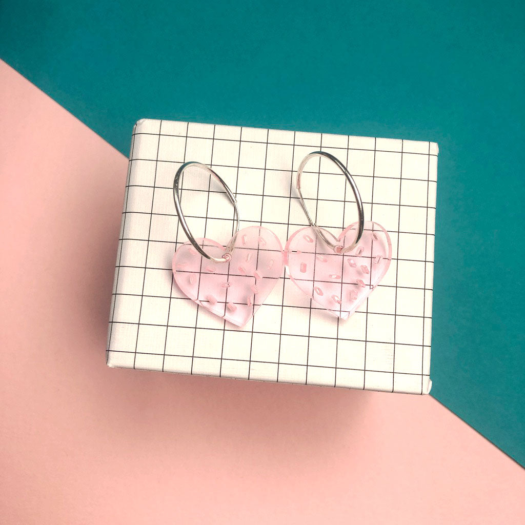 Love Sprinkles acrylic earrings with Sterling Silver Hoops by playful brand Doodlemoo