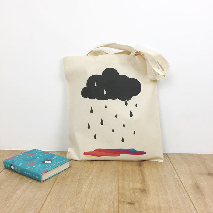 Tote bag with cloud, rain and rainbow