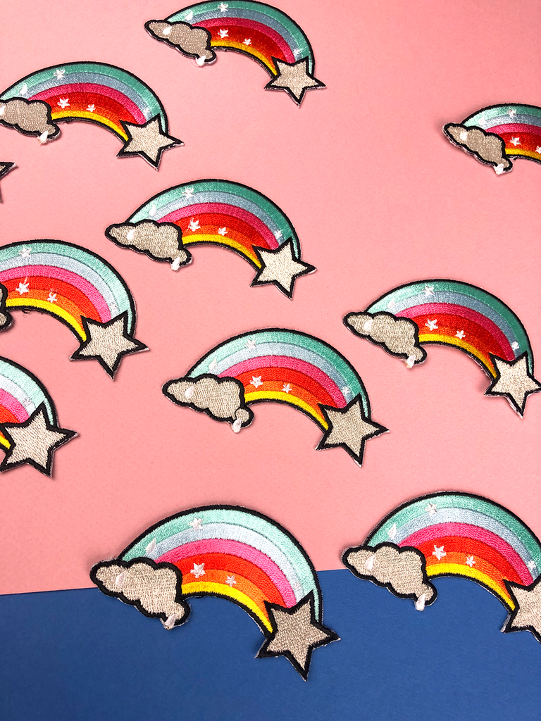 Rainbow iron-on patches by playful brand Doodlemoo