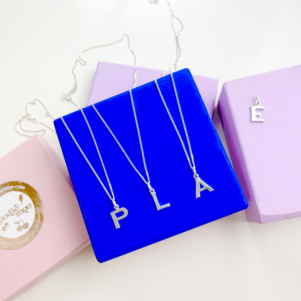 Initials Letter Necklace - Sterling Silver