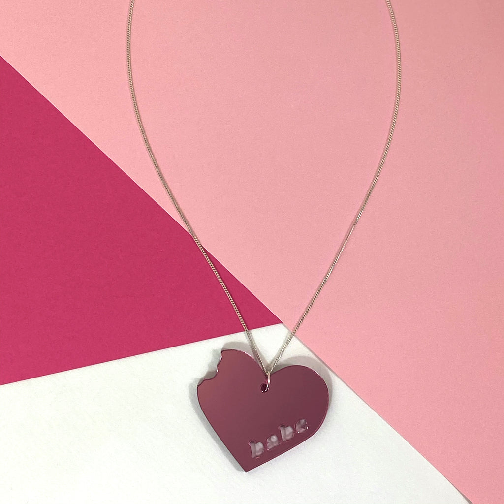 Babe heart necklace - acrylic & sterling silver