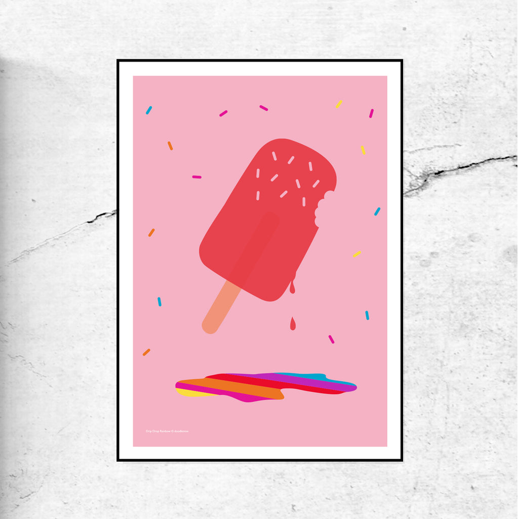Ice Lolly print - 'Drip drop rainbow' Pink