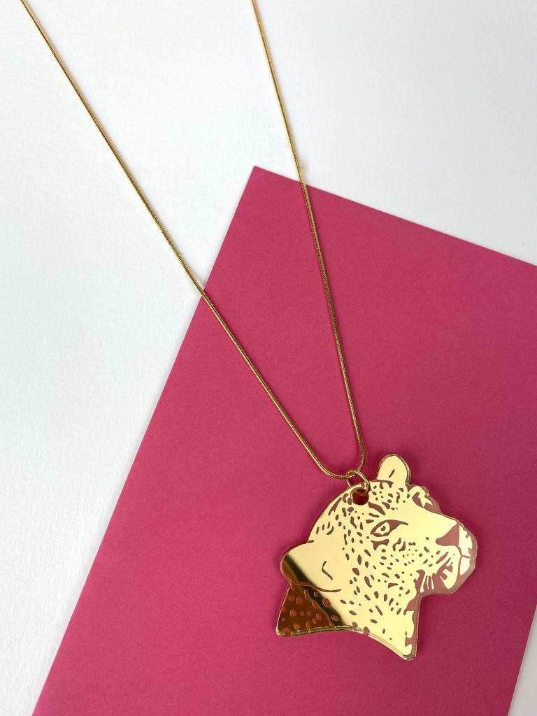 Fierce Leopard Necklace - Gold snake chain