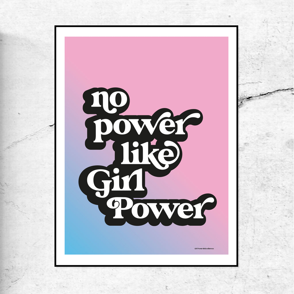 Girl Power Art Print - gradient blue & pink