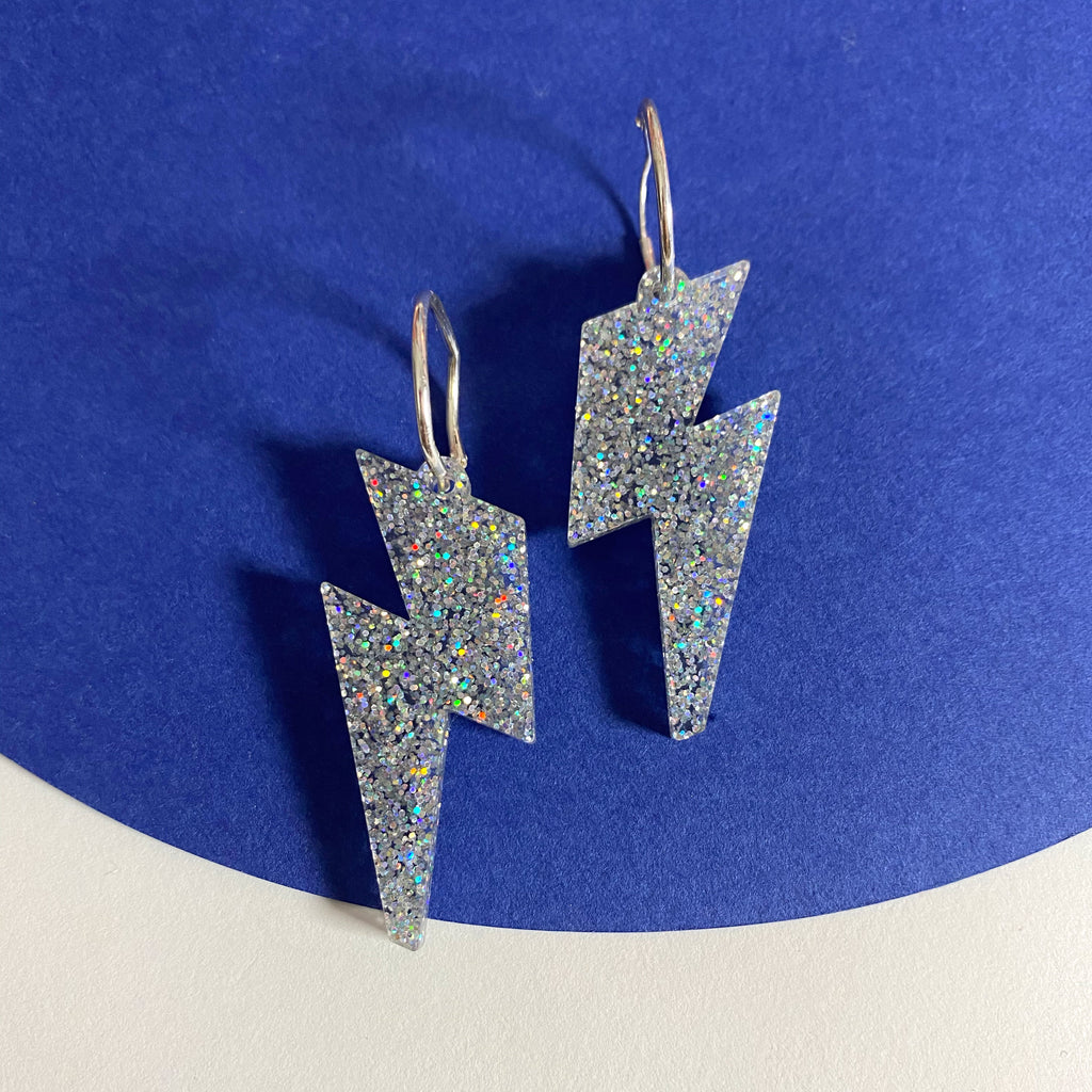 Lightning Bolt earrings - Glitter Silver & Glitter gold