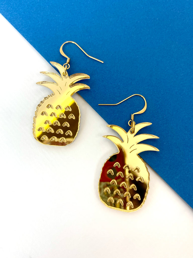 Pinehappy acrylic earrings - gold mirror/glitter acrylic and iridescent