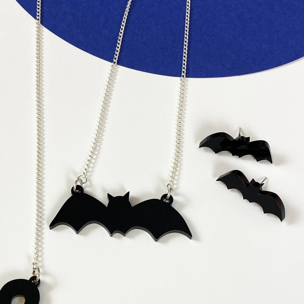 Bat Necklace & Stud earrings set - Halloween jewellery set