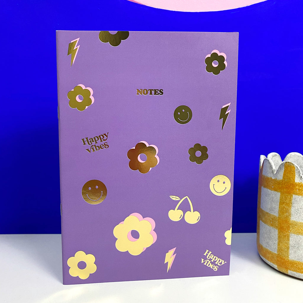 Happy Notes Lilac - NoteBook with Gold foil