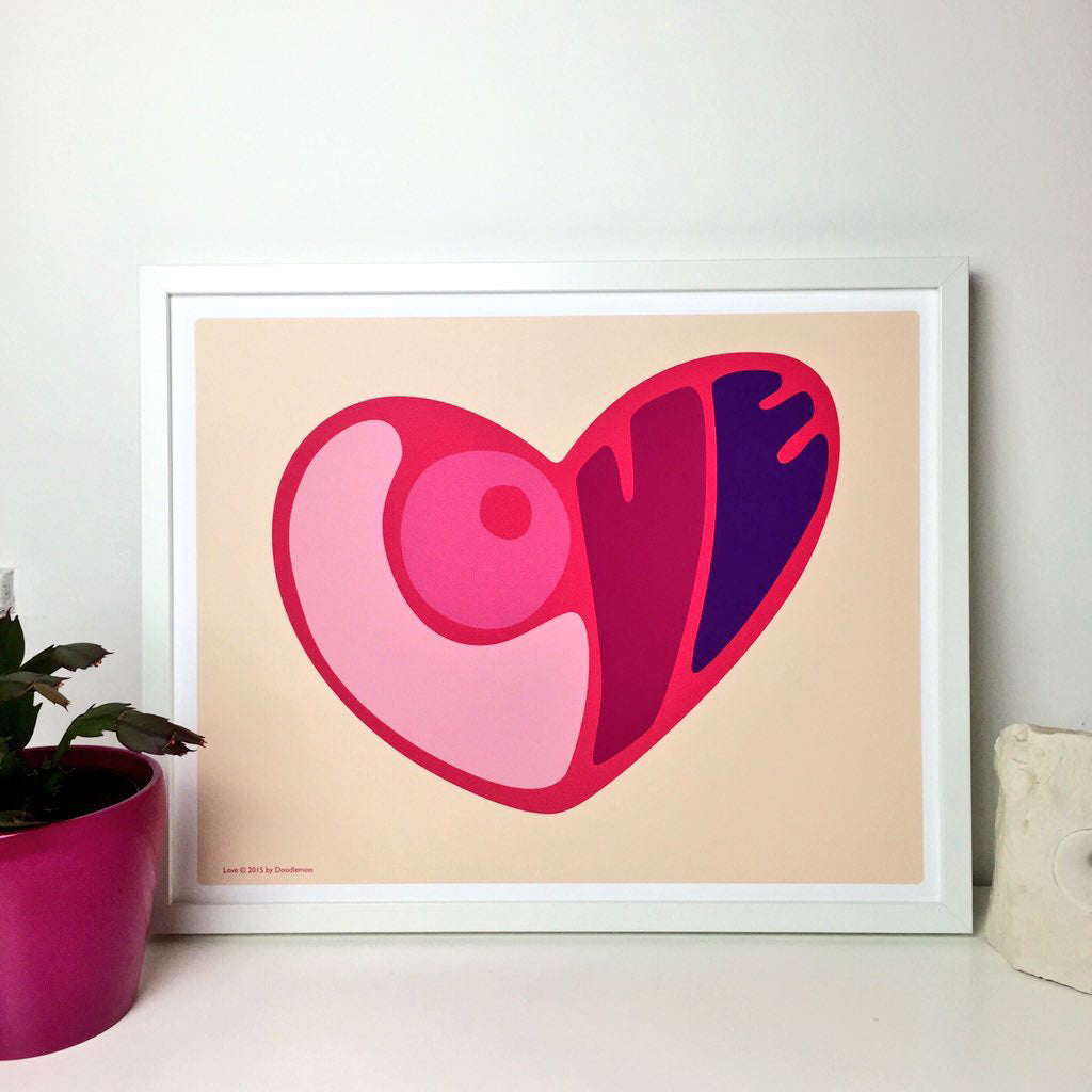 Heart Personalised Art Print with word inside