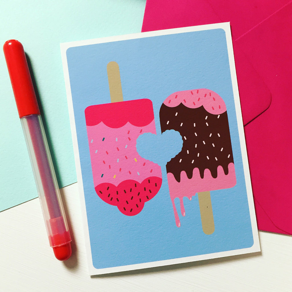 ICE LOLLY LOVE, Strawberry and chocolate, love card