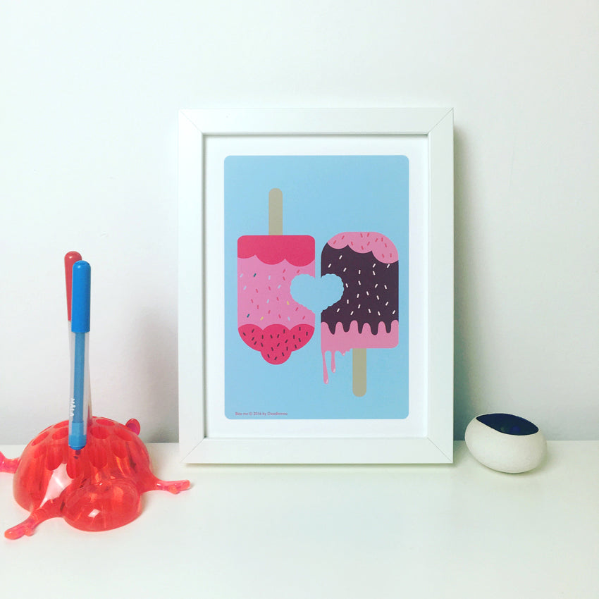 ICE LOLLY LOVE, Strawberry and chocolate, mini print