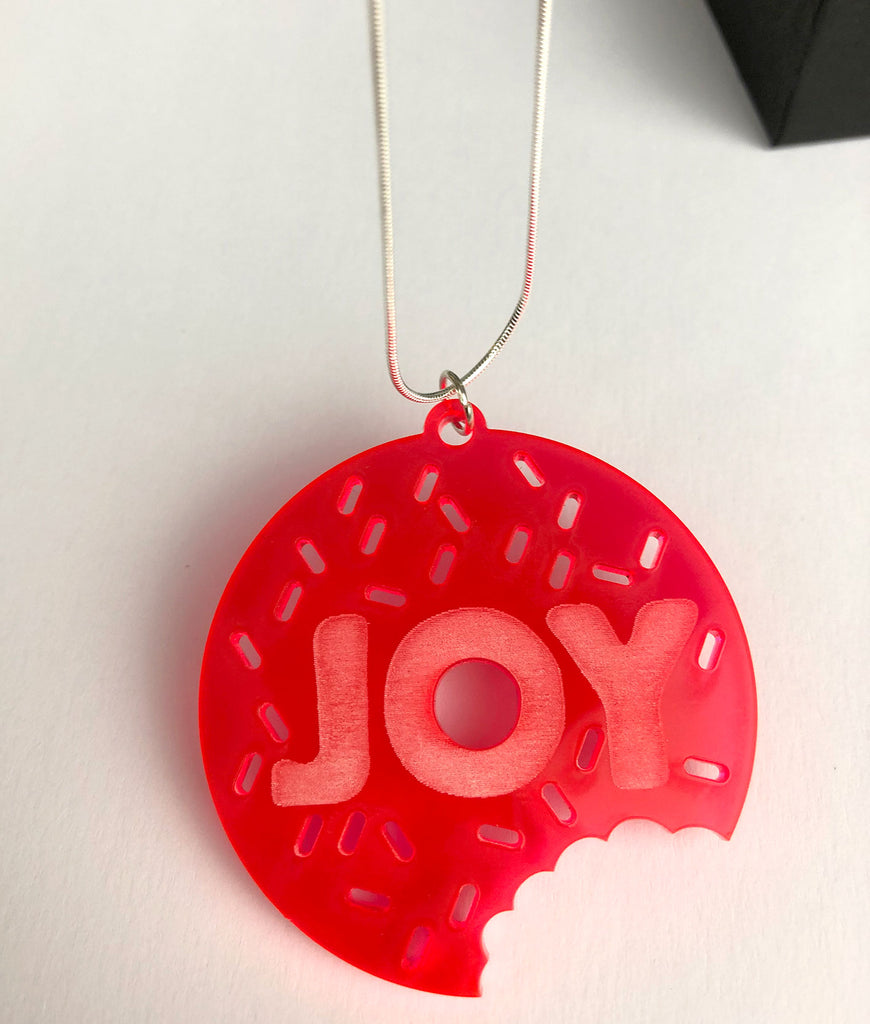 JOY doughnut acrylic necklace with sterling silver chain