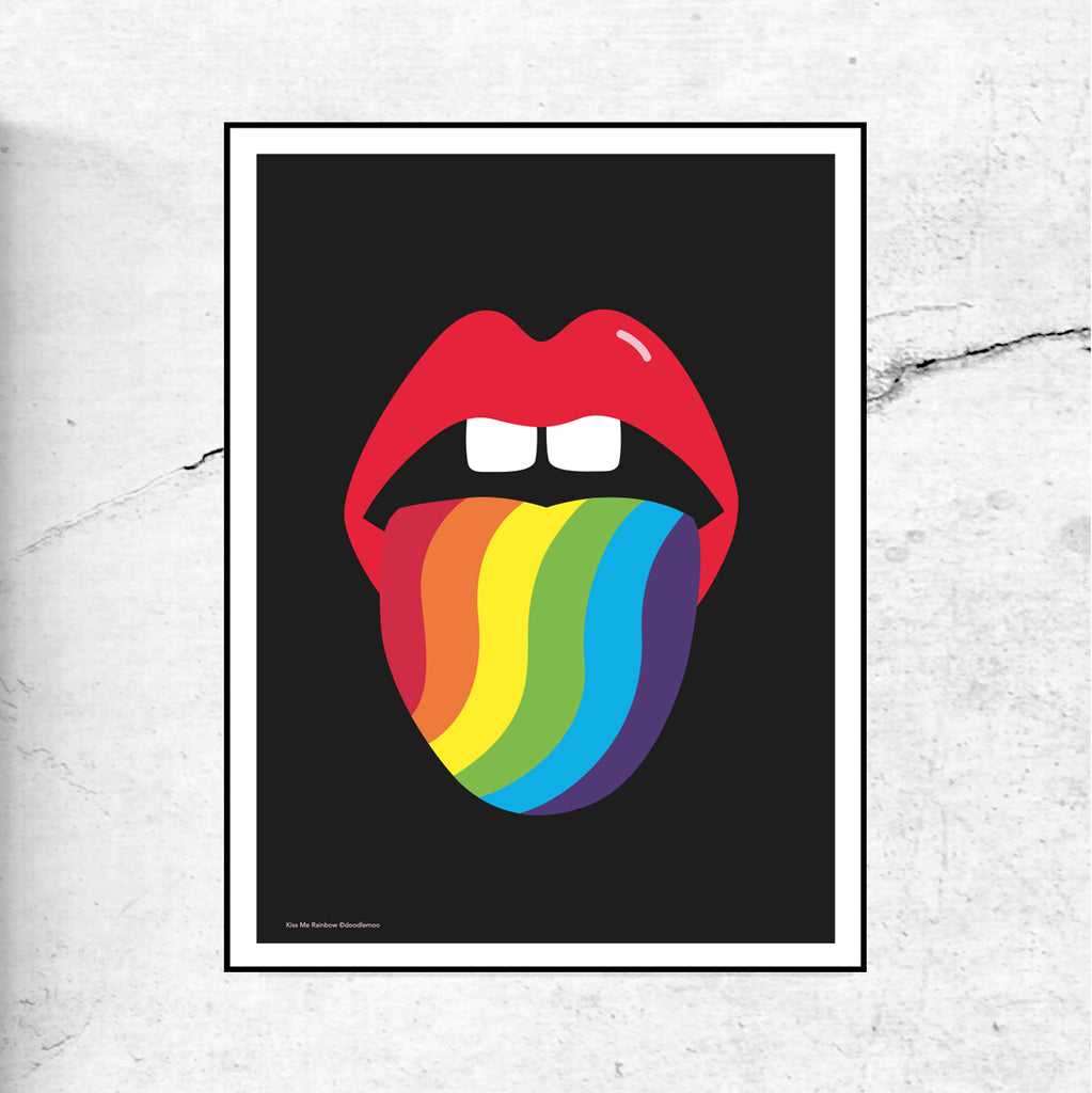 KISS ME RAINBOW; lips print/poster