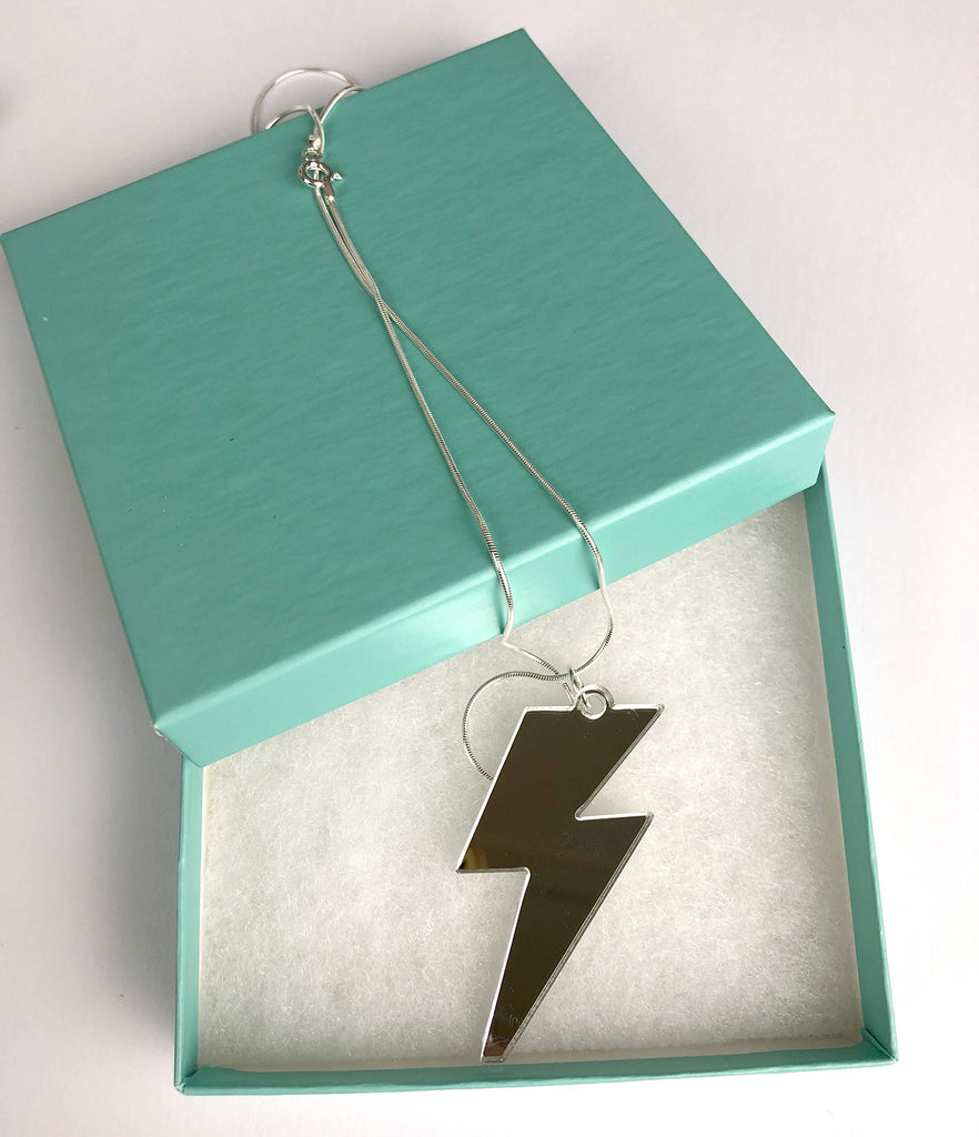 Lightning Bolt Necklace - Sterling Silver and Acrylic mirror