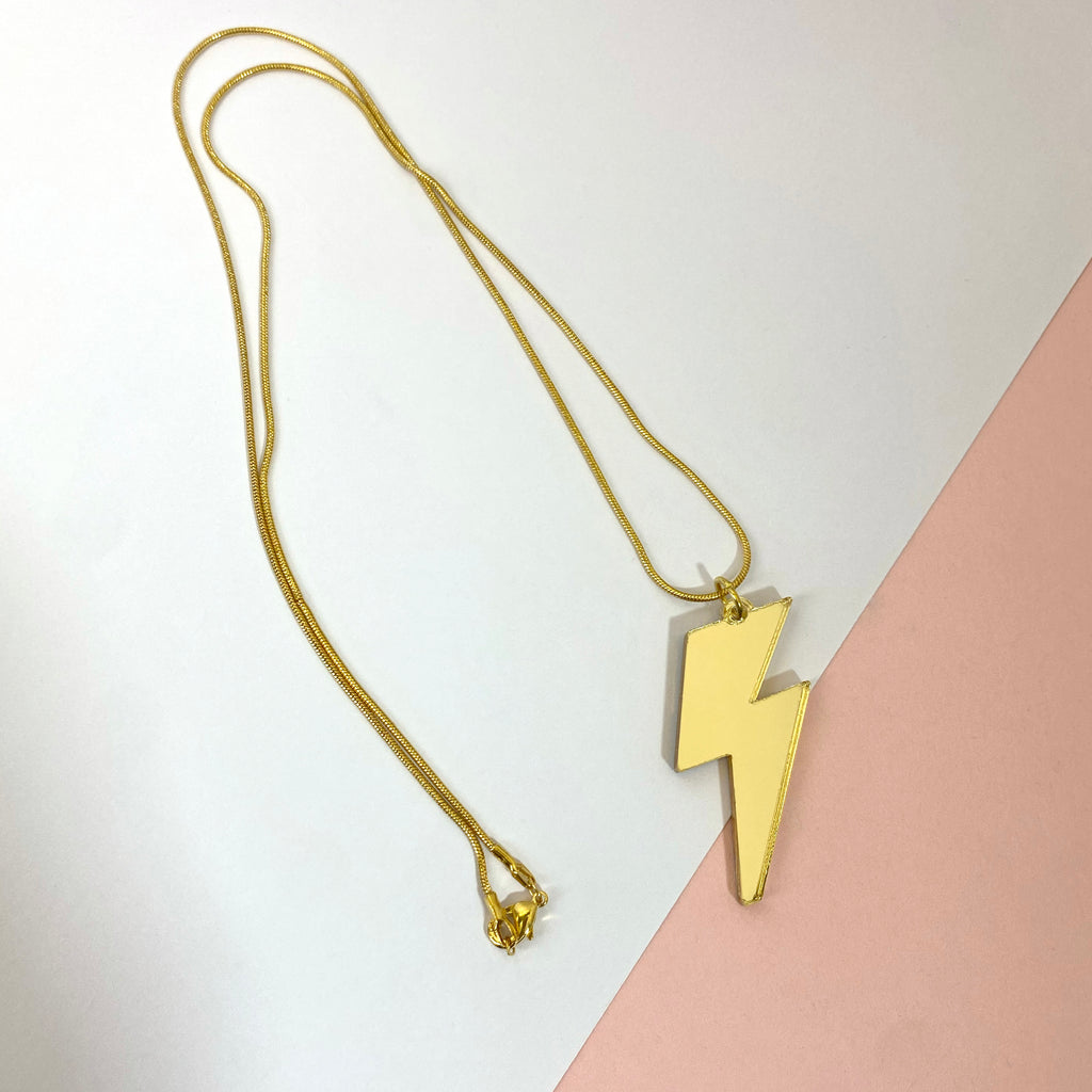 YOU ROCK! Lightning bolt Necklace - gold mirror