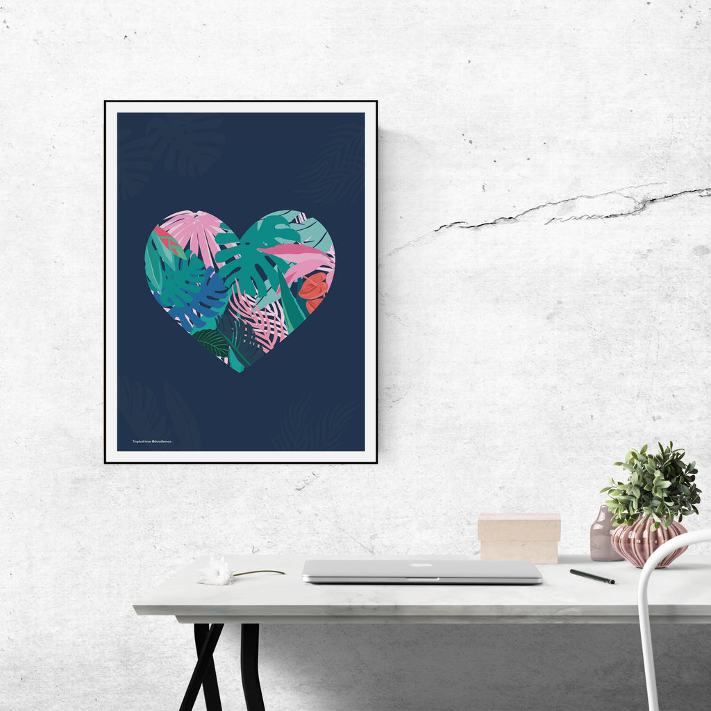 TROPICAL LOVE; heart print/poster