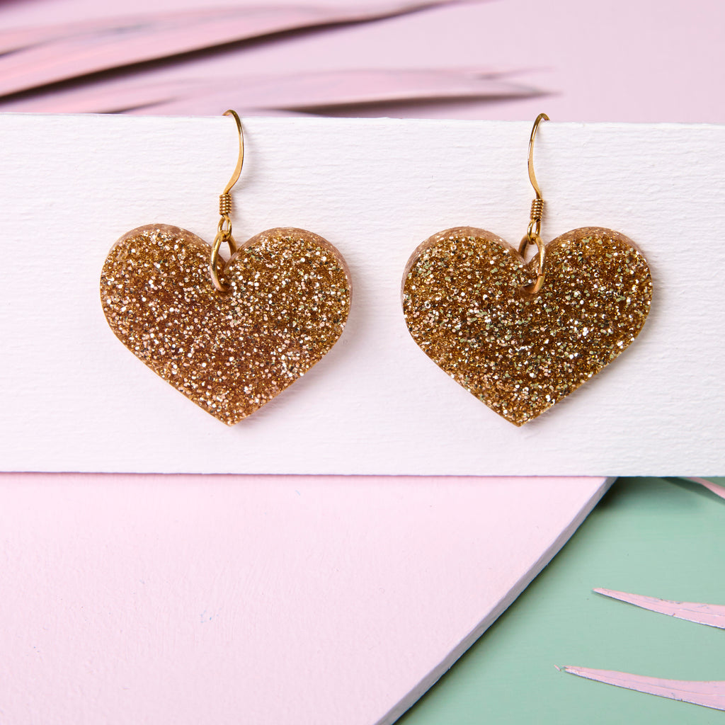Love Rocks - Gold Glitter Earrings