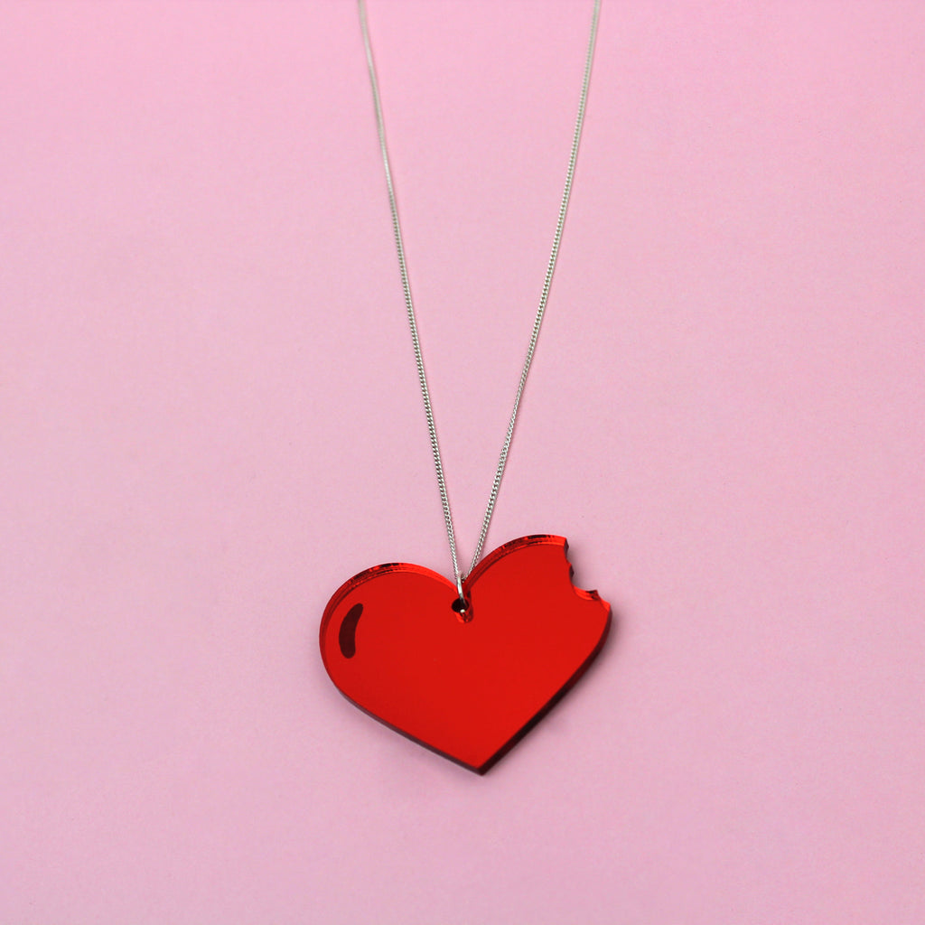 Love bite necklace - Red acrylic and sterling silver