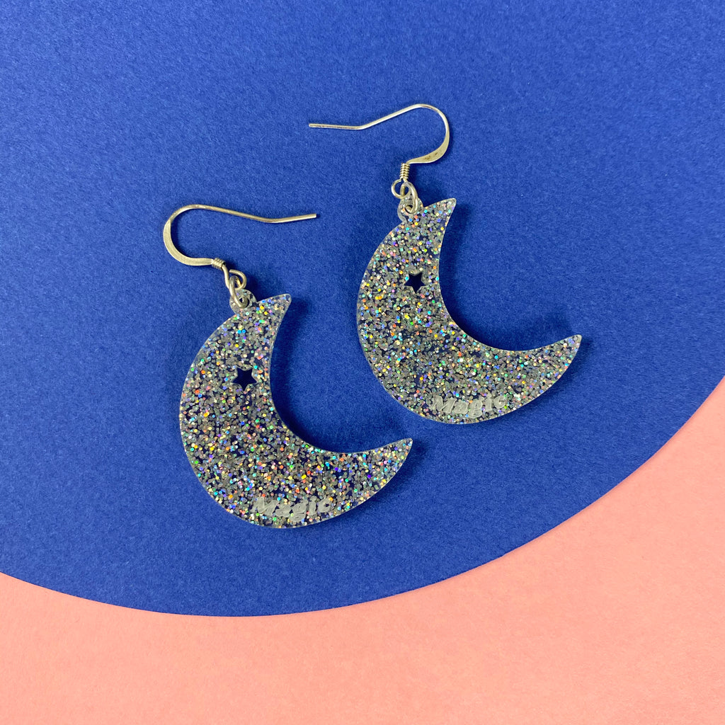 Moon 'Magic' Acrylic Necklace - Silver Glitter