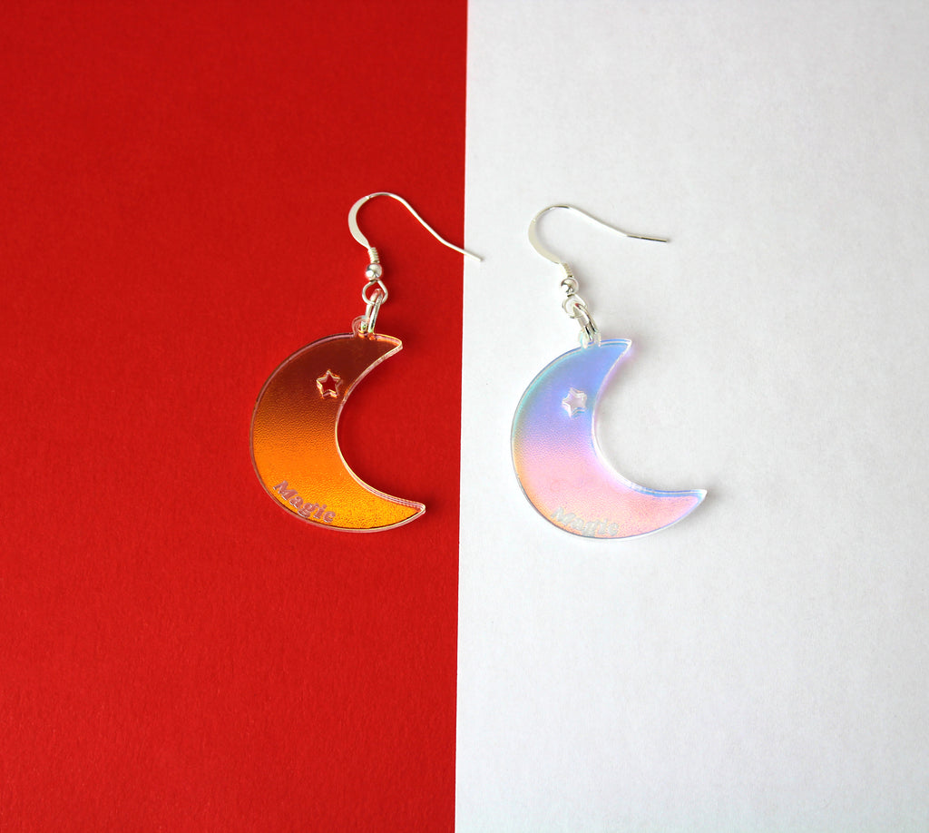Mini moon “magic” earrings - acrylic & sterling silver