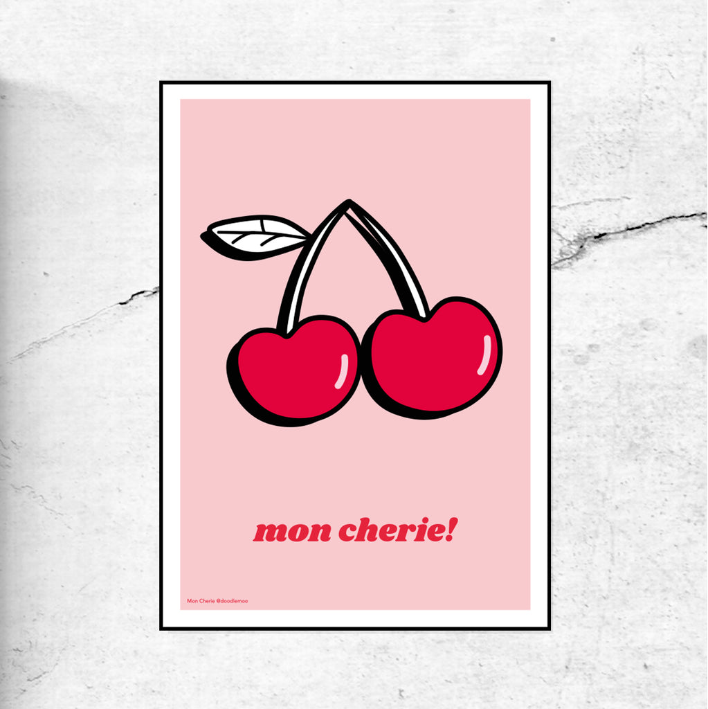 MON CHERIE; illustrated cherries print/poster