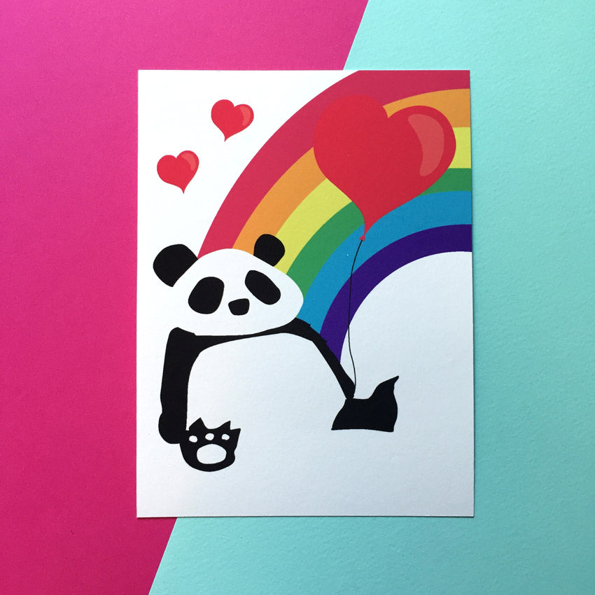 Panda love balloon and rainbow card