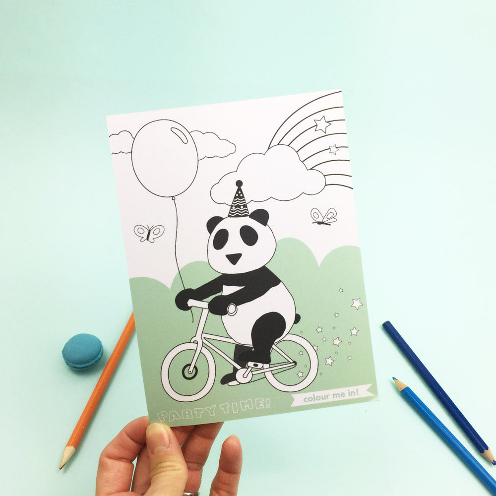Panda birthday card colour me in