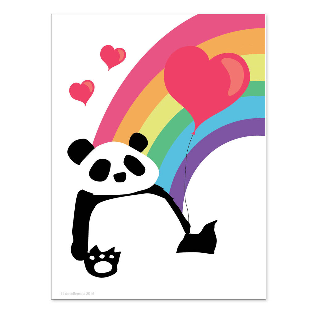 Panda Rainbow and Balloon mini print