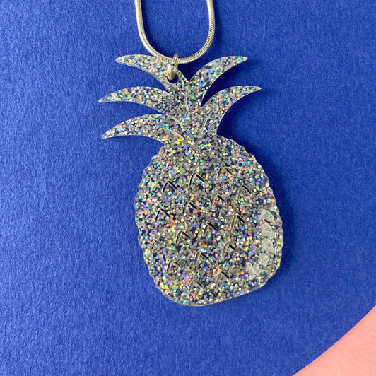 Pineapple Acrylic Necklace - Silver Glitter