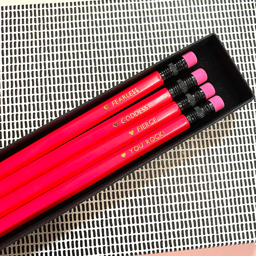 Pencil Set of 4 - Neon Colours with words