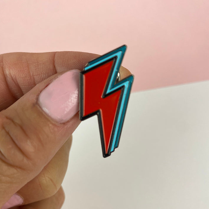 Lightning Enamel Pin - Red and teal