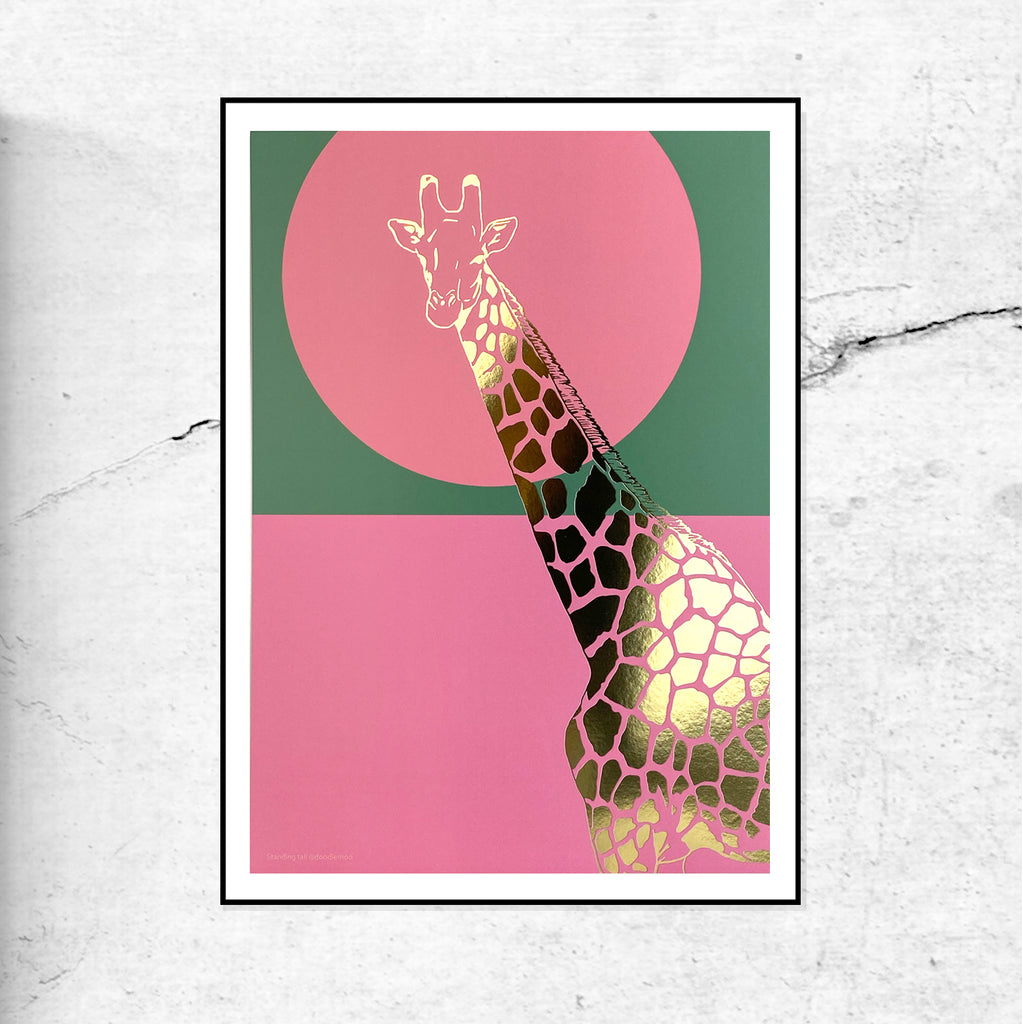 Standing tall - Giraffe Art Print - Gold Foil