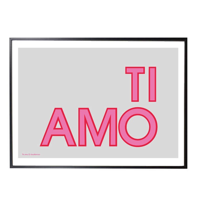 TI AMO print in grey and pink