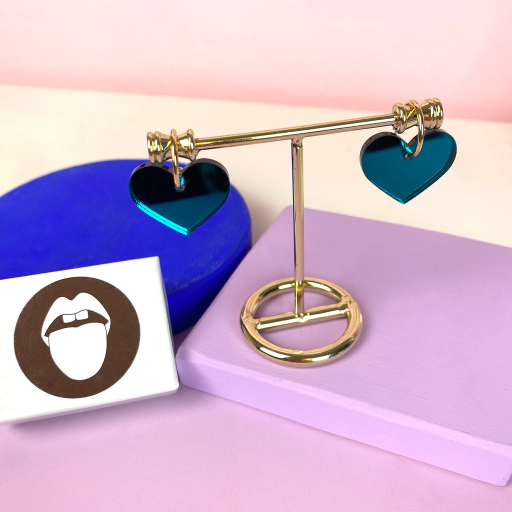 Heart hoops - Teal and pink mirror