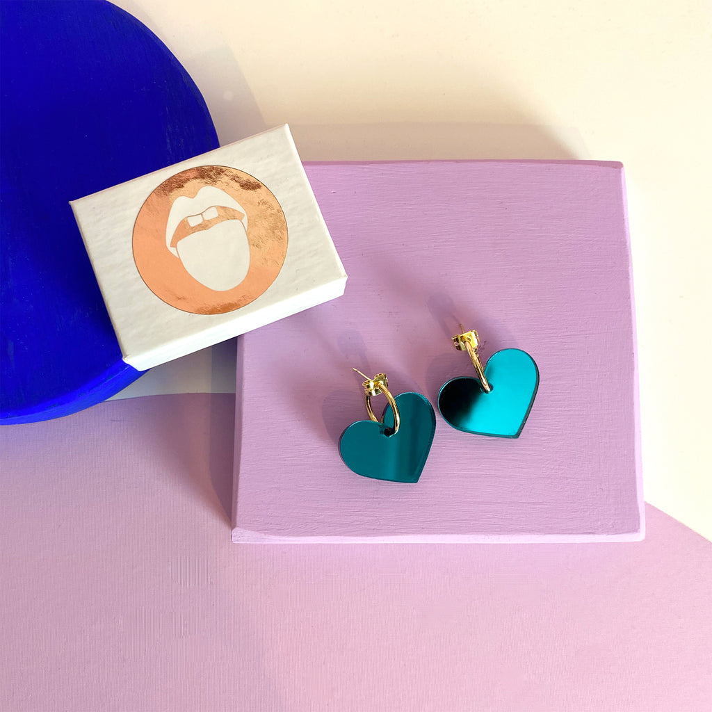 Heart hoops - Teal and pink mirror