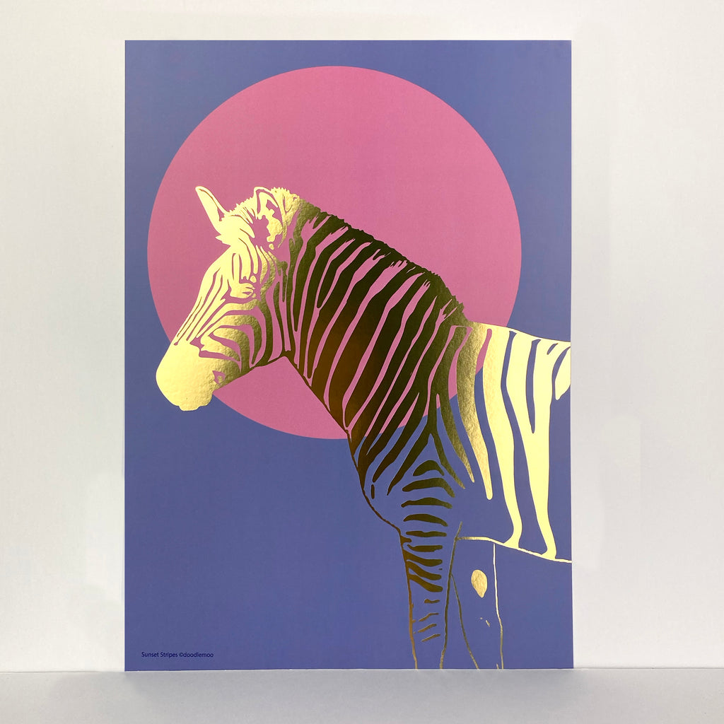 Zebra - Sunset Stripes Art Print - Gold Foil