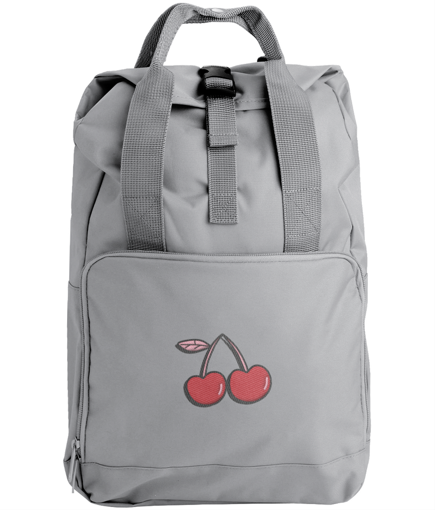 Embroidered Cherries Twin Handle Roll-Top Backpack