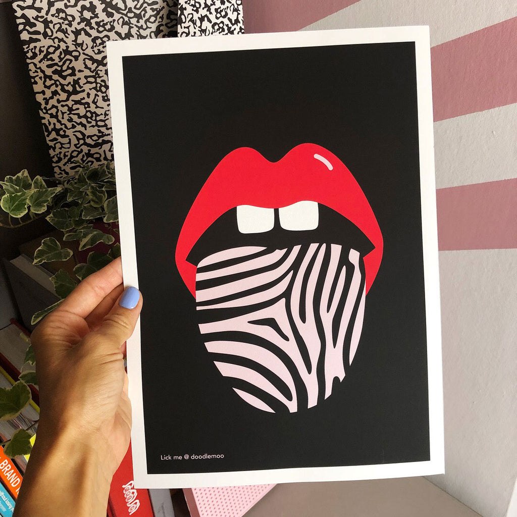 Lips print with zebra tongue