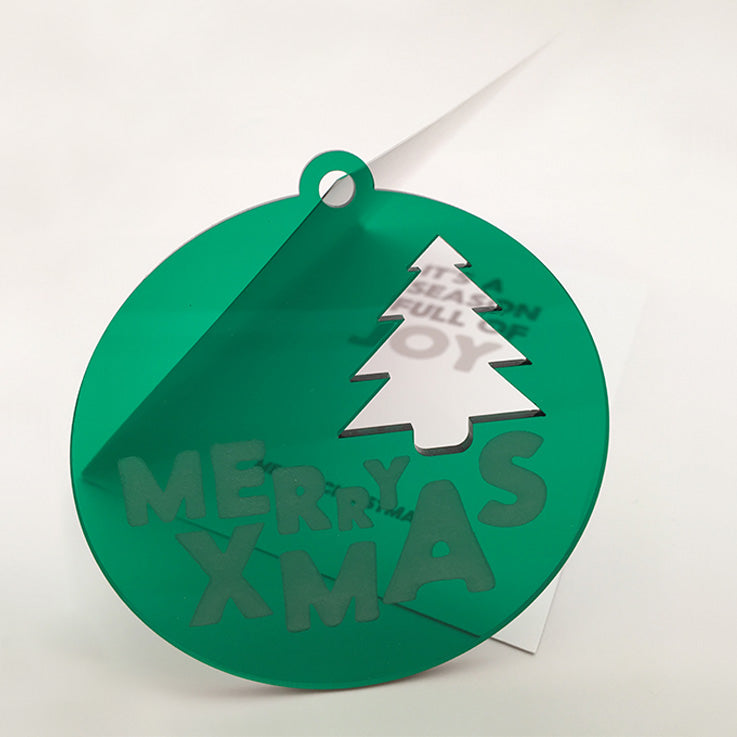 MERRY XMAS TREE Acrylic Bauble with card; green